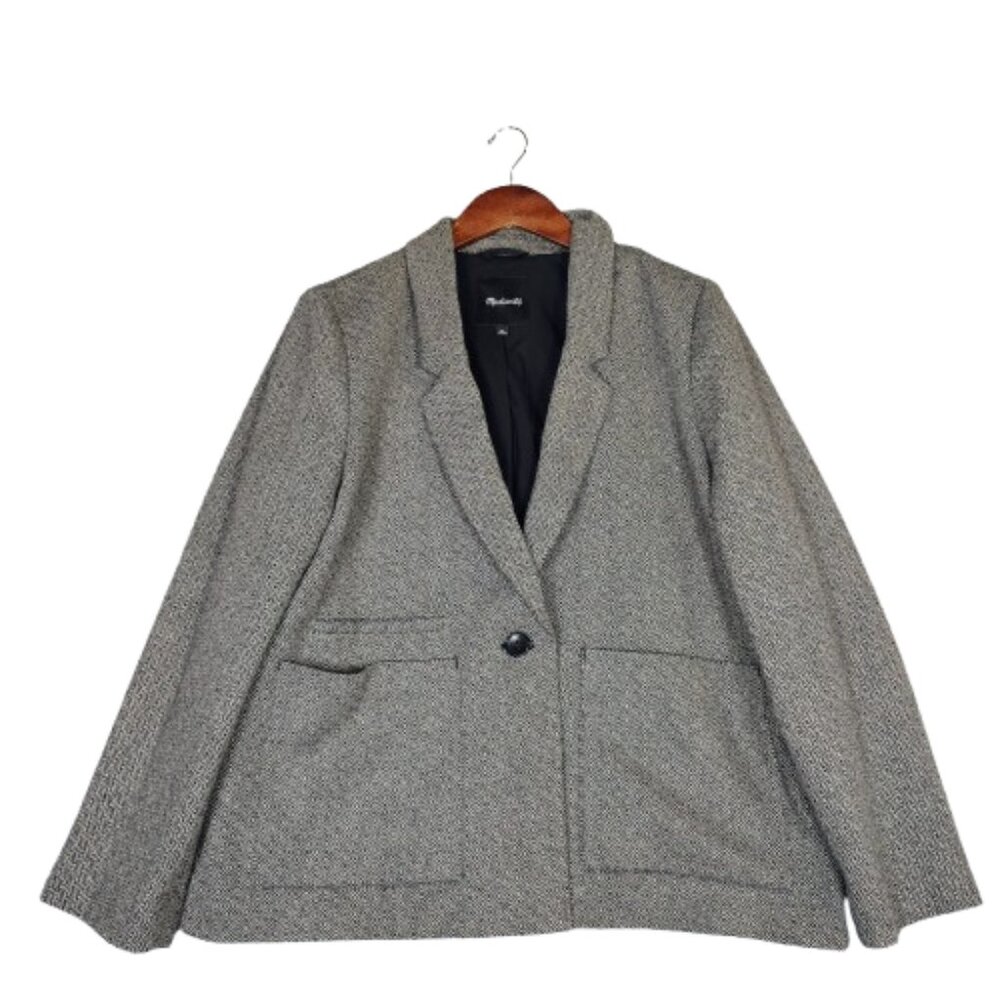 Madewell Dorset Blazer Women XL Gray Geometric Wool Blend Single-Button Academia